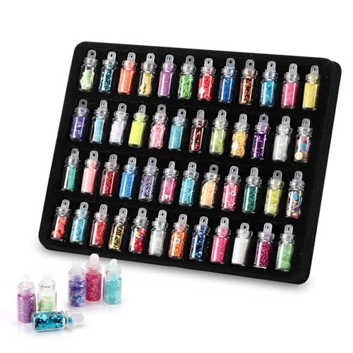 48 colores de purpurina holográfica fina y gruesa, mini set de purpurina, adecuado para decoración de uñas, maquillaje facial, cabello, manualidades y elaboración de tarjetas