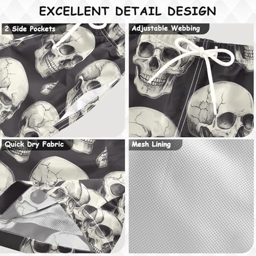 Pigsaly Boys' Swim Board Shorts Retro Human Skulls Black Cute Skulls Boy's Swim Trunks Kids Swimwear 2T3