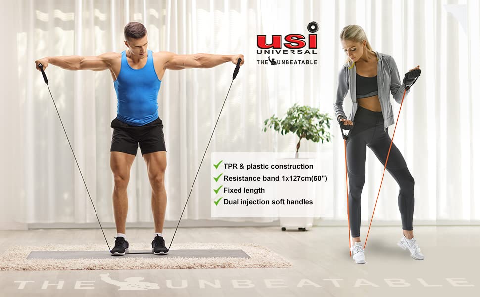 Image of USI Universal Resistance Tube /Expander Fixed, Latex Fitness Resistance Tube with Door Anchor, Handles, Resistance Bands for Workout for Men & Women, Size: 1x127cm(50 inch). (RP) (Light)
