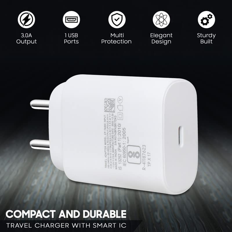 Image of Original 25W Type-C Super Fast Charger Compatible with Samsng Galaxy S /A /M /F Series | Super Fast Charger for S24 /S23 /S22 Ultra /S21 /21 fe /S20 /M14 5G /M34 /M54 /M53 5g /M33 /M13 /A34 /A54 5g-White (CXZ20)