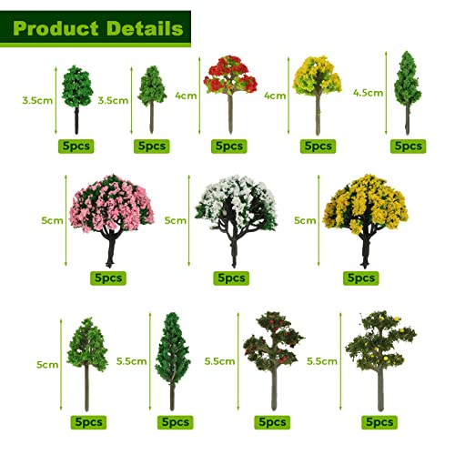Yetaha 60 Pcs Miniature Trees Mixed Model Trees, Mixed Colors Flower Model Trees - Image 2