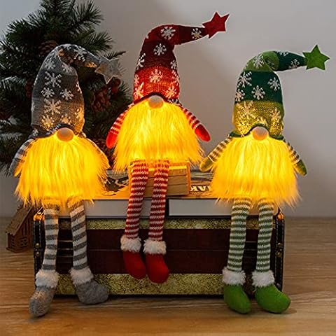 Light Up Gnome Christmas Decorations, Christmas Gnomes Ornaments Set, Christmas Plush Large Gonk Figures, Swedish Nordic Xmas Baubles Kits with Glowing Led for Home Fireplace Kids Gifts (Long Legs) Cover