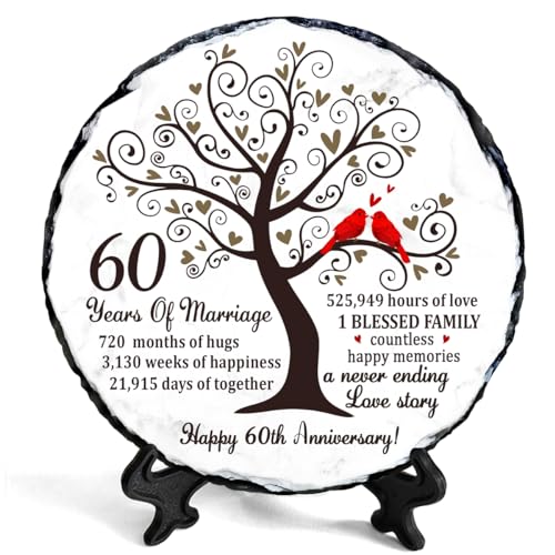 Bozspacer 60th Diamond Wedding Anniversary Slate - 60th Wedding Gifts for Parents Grandparents - 60th Anniversary Decorations Gift Ideas - 60 Years of Marriage Plaque 5.9 inches Plate Keepsake