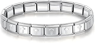 M&S - Pulsera de iniciación de acero inoxidable de 9 mm, color oro y plata rosa, compatible con pulsera de nominación, 0, Metal, No es una piedra preciosa
