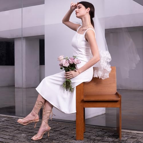 Image of ISNOM Lace Up Heels Sandals for Women - Square Open Toe, Stiletto High Heel