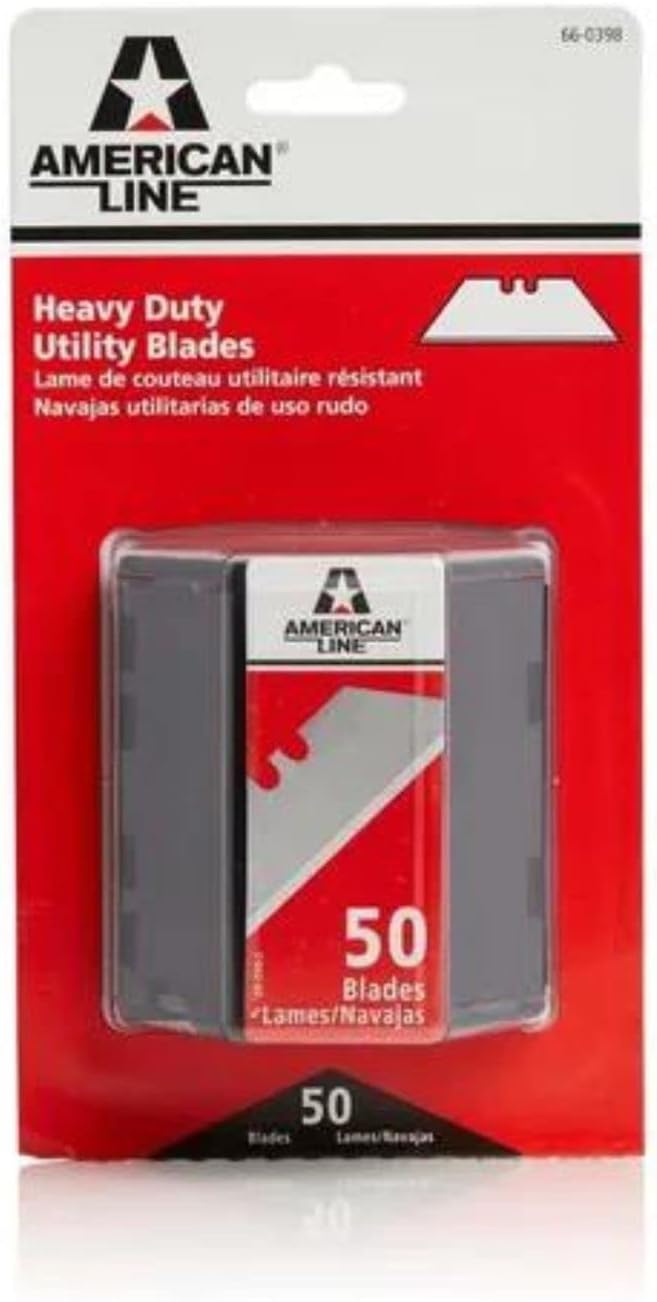 American Line 2-Notch Utility Knife Blades with Dispenser - Precision Made with High Carbon Steel for Extra Durability and Long Life - 50-Pack - 66-0398