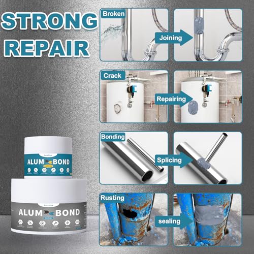 Image of 7 oz Aluminum Putty Repair, Strong Adhesive Power & Rapid Cure Aluminum Epoxy, Epoxy Weld for Hot Tubs, Radiators, Boat Hulls, Tanks & More, Gray Color