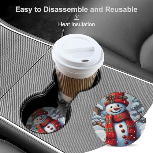 Portavasos para coche en madera con diseño muñeco de nieve rojo miniatura 4