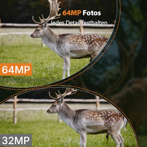 GardePro E6 Wildkamera WLAN, 64 MP, 1296p H.264 Video, 110° Blickwinkel, Wildtierkamera mit...