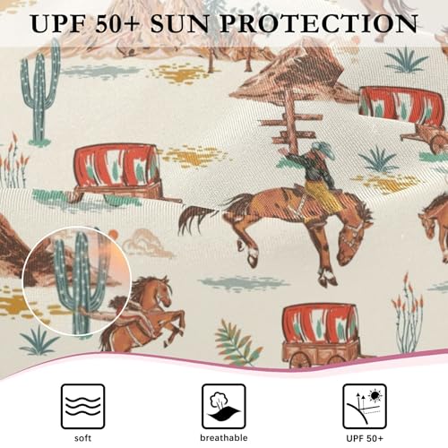 Image of Western Cowboys Rodeo Wild West Baby Girl Bathing Suit Long Sleeve UPF 50+ One Piece Toddler Swimsuit Size 5-6t