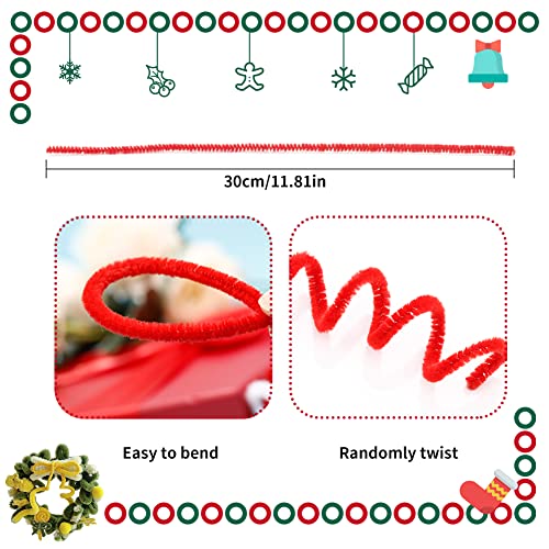 Image of Iuuidu 150 Pieces Pipe Cleaners Chenille Stem, Red Craft Pipe Cleaners | Pipe Cleaners DIY Craft Fuzzy Sticks, Pipe Cleaners Bulk for Arts and Crafts, Xmas Home Decoration