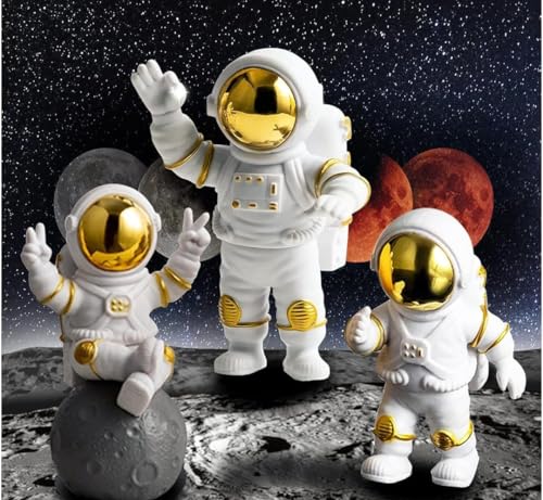 Image of VRB DecTM 3Pcs Astronaut Figurine Spaceman Statue Ornament Toys Statue for Showpiece Home Room Office Desktop Decoration /Car Dashboard /Perfect Valentine Items (3 Pcs Big Golden Astronaut showpiece)