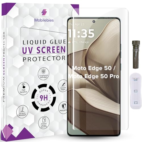 Image of Advanced HD+ UV Tempered Glass Screen Protector For Motorola Edge 50 / Edge 50 Pro (6.7 Inch, Pack of 1) Full Adhesive UV Curved Screen Guard, Case Friendly with installation kit & Guide