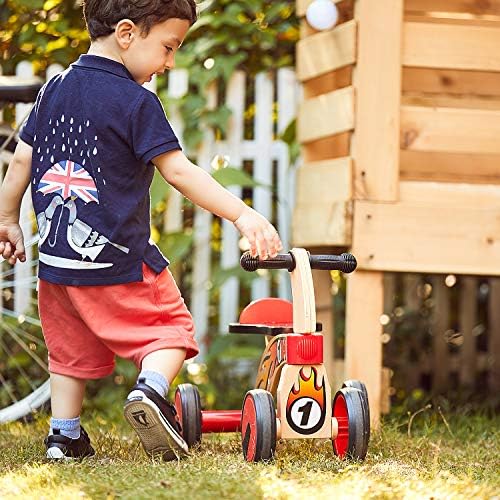 TOP BRIGHT Wooden Baby Trike for 1 Year Old Ride On Toys, Toddler Wooden Bike for One Year Old Tricycle, Kids Trike for 18 Months Childs with 4 Wheels