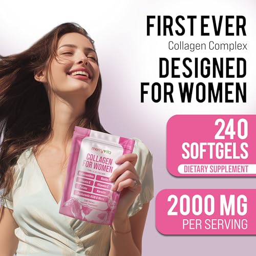 MERRY VITA Collagen for Women – Hydrolyzed Multi Collagen Peptides Types I, II, III, V & X – Collagen Supplement with Vitamin C, Biotin & Hyaluronic Acid – Grass Fed, Non-GMO, 240 Capsules — view 2