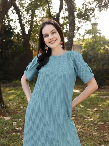Image of PURVAJA Women's A-Line Below Knee Length Dress (Yuvi-011-013)