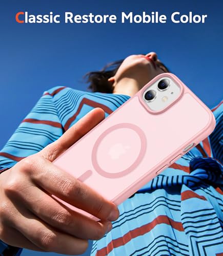 Image of FNTCASE for iPhone 13 Mini Case: iPhone 12 Mini Case Matte Magnetic Phone Cases Compatible with Magsafe Slim Anti Yellowing Military Grade Drop Rugged Protective Translucent Cell Cover (C-Pink)