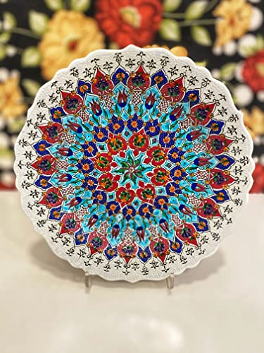 IstanbulArtWorkshop 12'' Handmade Decorative Ceramic Plate For Display,Hand Painted Decorative Ceramic Wall Plate,Turkish Ceramic Plate For Hanging