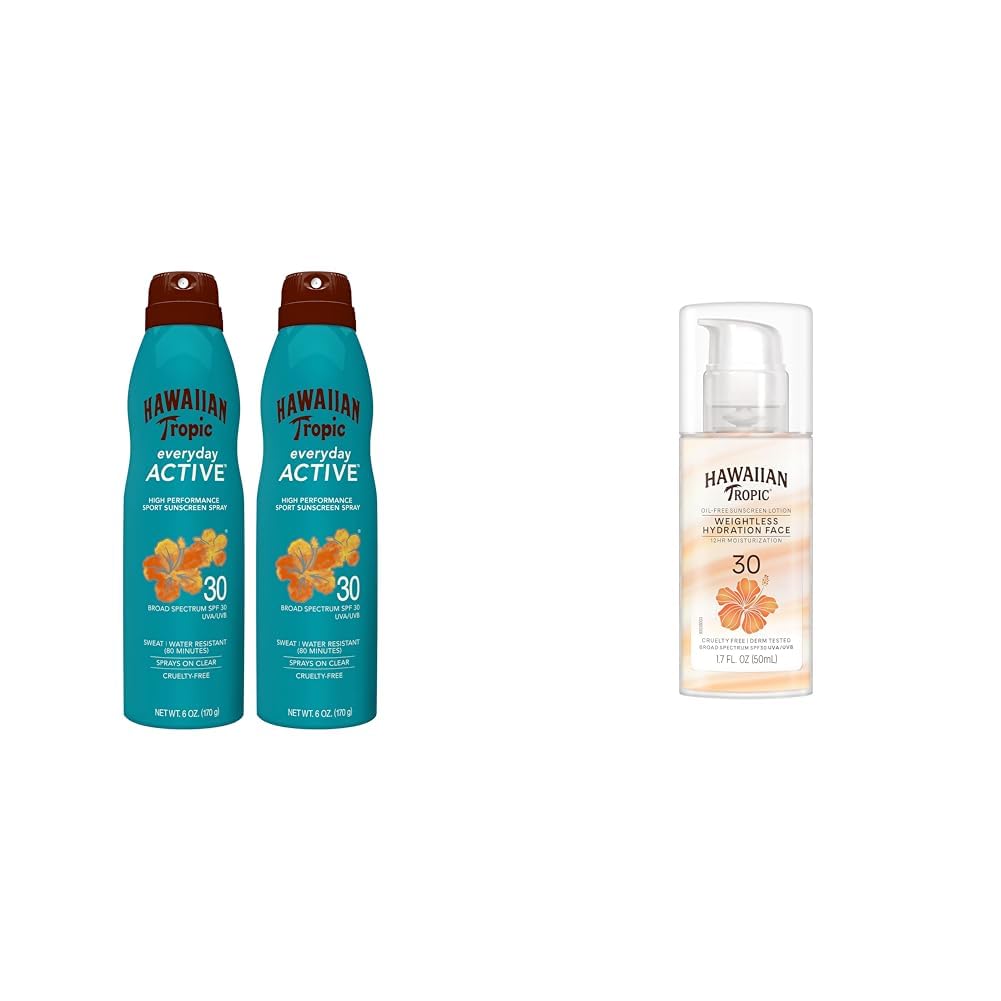 Hawaiian Tropic Everyday Active Clear Spray Sunscreen SPF 30 Twin Pack 6oz Each Hawaiian Tropic Weightless Hydration Face