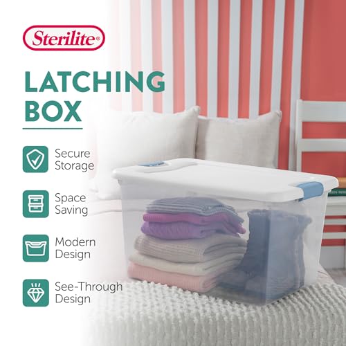 Image of Sterilite Latching Box with Lids for Home and Office, 64 Quart, 4-Pack | Heavy-Duty and Stackable Plastic Containers with Latches for Closet, Cabinet, Bedroom, Bathroom and Dorm Room Organization