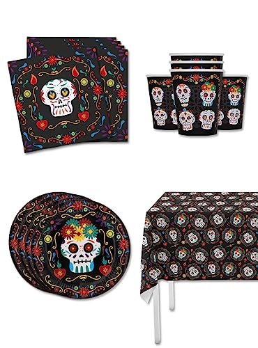 Funidelia | Kit decoración de fiesta de Catrina día de los muertos para 8 personas - Day of the Dead ▶ Decoración para fiestas de cumpleaños, fiestas de disfraces, Halloween y Carnaval - Negro
