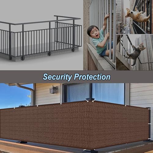 Cache balcon 110 x 500 cm HDPE brun avec œillets de fixation pour extérieur