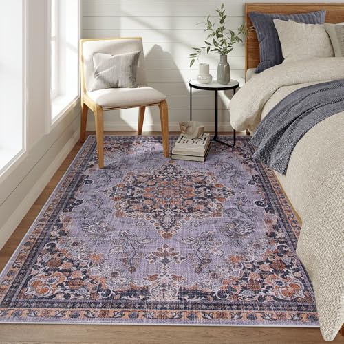 Tapete decorativo Lahome 5'x7' púrpura ultra delgado miniatura 3