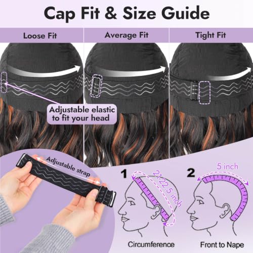 Image of Eawwii Wigs for Women Black Brown Highlights,Short Wavy Synthetic Lace Wig