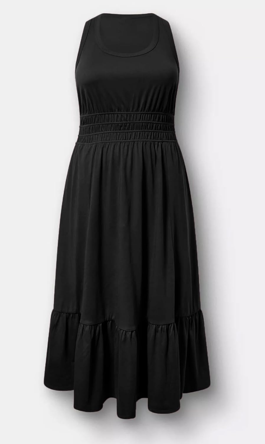 Women Plus Size Summer Midi Dress - Smocked Waist Beach Vacation Sleeveless Dresses with Pockets - Image 5