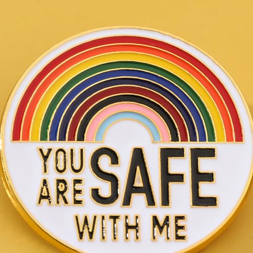 Image of LGBT Rainbow Pride Pins YOU CAN BE YOURSELF WITH ME /YOU ARE SAFE WITH ME Enamel Lapel Pin LGBTQ Pride Ally Pin Progress Pride Brooch Badge Pin for Shirt Backpack Hat Pride Month Decoration Jewelry