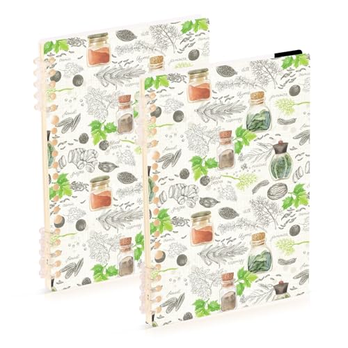 Mnsruu Watercolor Spices Herbs Spiral Notebook Journals 2 Pack, Hardcover Lined Journal for Women, A5 College Ruled Notebooks for Journaling Writing Work Office School 5.7x8.3 Inch
