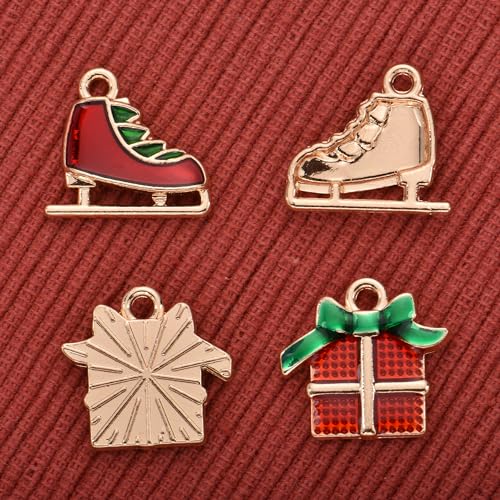 Image of VIDRIO Pack of 80 Christmas Gift and Skates Enamel Charms Gold Plated Colored Pendants Accessories for Necklace Bracelet Jewelry Making DIY Crafting