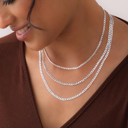Image of TRUESILVER ACPL Solid 925 Sterling Silver Italian 3.25mm Diamond-Cut Cuban Link Curb Chain Necklace for Men Women (16, 18, 20, 22, 24, 26 Inches)