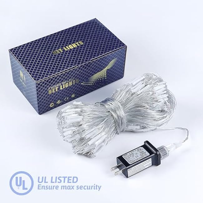 HEYFUNi Net Mesh Waterproof String Lights,360LED 13ft x 5ft Christmas Net Lights, 8 Modes,Connectable for Indoor Outdoor, Curtain,Garden,Christmas Tree, Bush, Party, Holiday, Wall Decor (White)