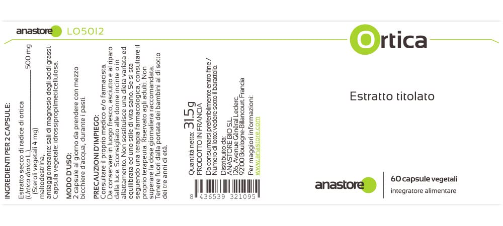 RADICE DI ORTICA (Urtica dioica) * Estratto titolato allo 0.8% in steroli vegetali * 250 mg / 60 capsule * Per problemi urinari e della prostata *