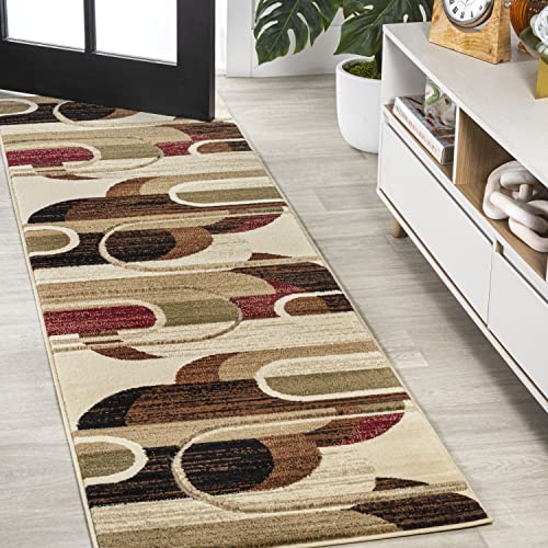 JONATHAN Y Abstract Arches Cream/Brown/Red Runner Rug 2X8 ft, Tamara Retro for Living Room, Bedroom, Kitchen, Office, Easy-Cleaning, High Traffic, Pet-Friendly, Non-Shedding UNQ102A-28