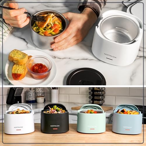 Nostalgia Portable 20-Ounce Electric Heated Lunch Box – Travel Size 2.5 Cup Capacity for Soup, Chili, and Leftovers – Leak Proof Silicone Sealed Lid, Foldable Carry Handle, Detachable Cord – White - image 6