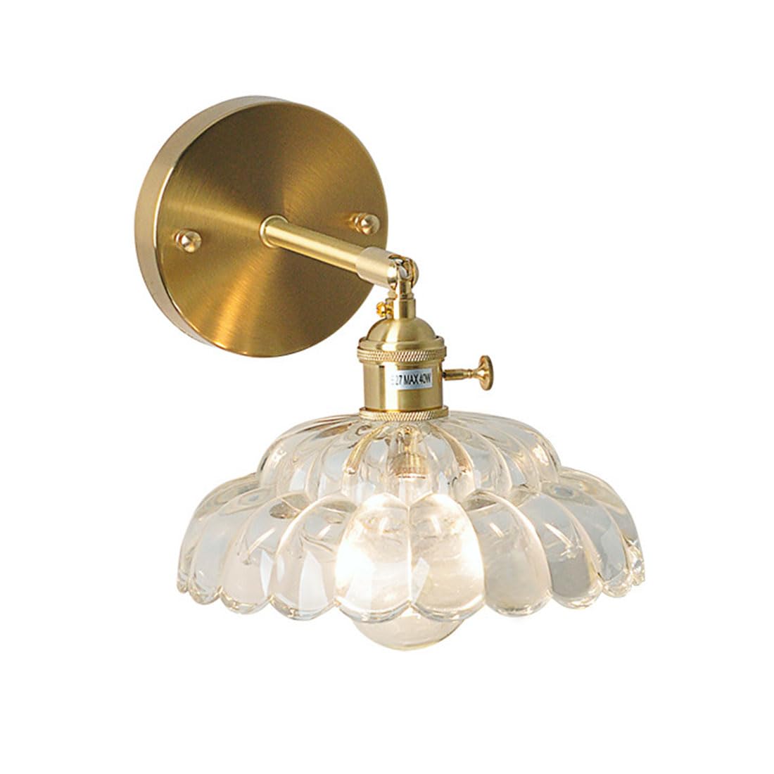 KBUUKYYXouy Wall Lights with Switch, Adjustable Vintage Sconces, Glass Shades, Up & Down Wall Lamp for Bedroom, Living Room, Loft, Bathroom(Transparent)