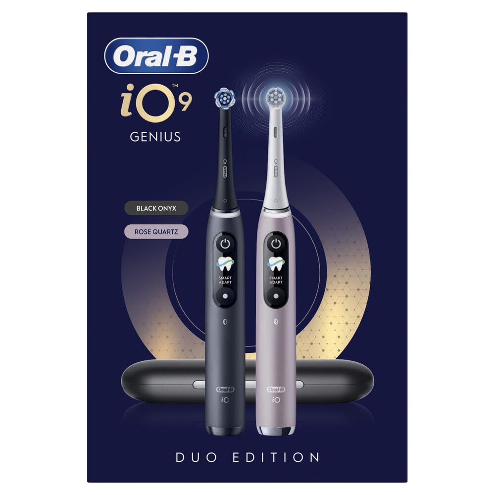 Oral-B Elektrische Zahnbürste iO 9 Duo, 3 Aufsteckbürsten, Schwarz und Rosa | 7 Putzmodi, einschließlich Aufhellung, Zahnfleischpflege, schnelles Aufladen des Akkus, Drucksensor, Schutzhülle