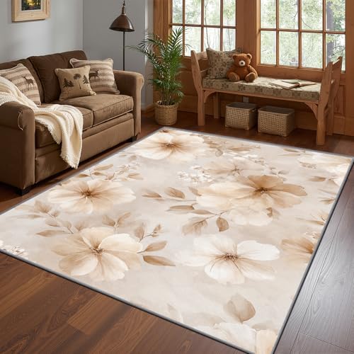 Tapete floral para dormitorio 5x7 ft, lavable y antideslizante miniatura 1
