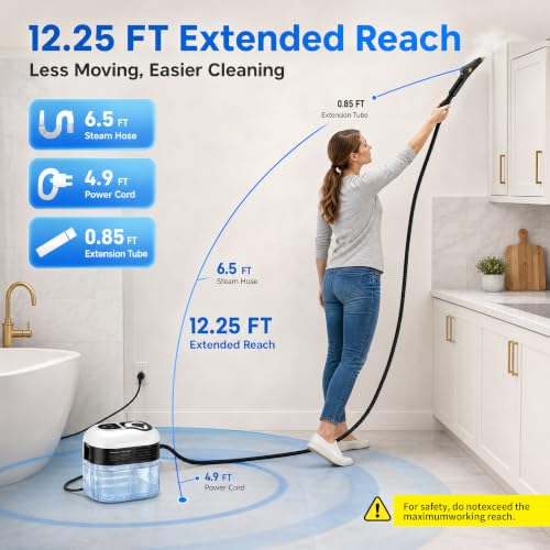 Steam Cleaner, High Pressure Steam Cleaner for Home, 6-Level Adjustment Handheld, 15s Fast Heat-Up & 1.8L Tank, 2500W Multi-Surface Portable Steamer for Floor/Grout/Car/Kitchen & Bathroom - image 7