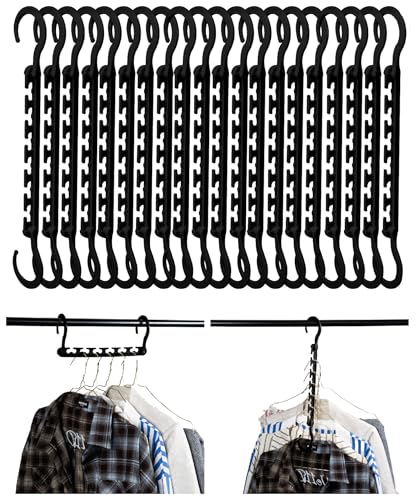 Mr. Pen- Space Saving Hangers for Clothes, 20 pcs, Black, Plastic Multi Clothes Hangers Space Saving, 6 Slots, 360° Rotating Hooks