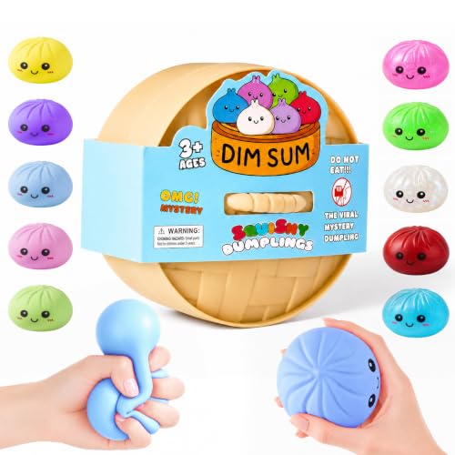 Image of Dumpling Squishies, Dumpling Mystery Box, Colorful Dumplings Stress Balls Fidget Sensory Toy, Stocking Stuffers with Food Steamer Stretchy Desk Toys (Blue)