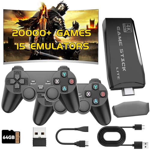 2025 New Retro Gaming Console, Game Stick, Retro Game Console with 20000+ Games & 15 Emulators, 4K HDMI Output, 2.4GHz Controllers for TV Plug and Play