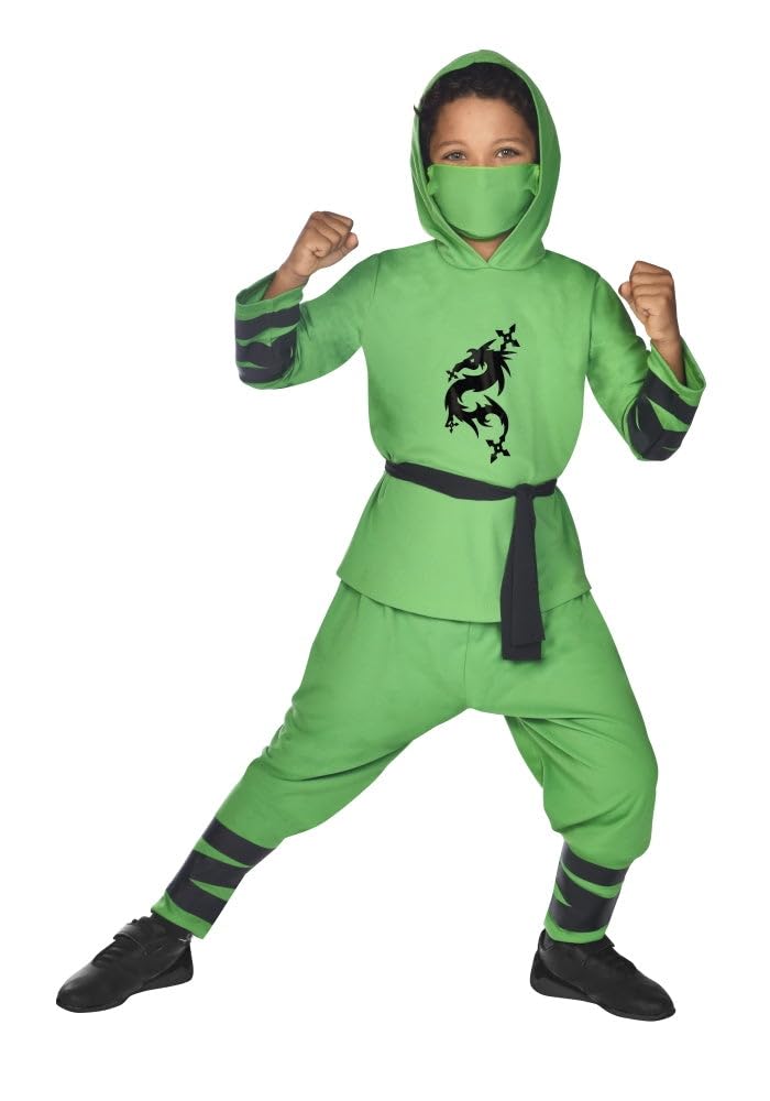 amscan 9910936 - Kids Green Ninja Warrior World Book Day Fancy Dress Costume with Mask Age: 4-6 Yrs