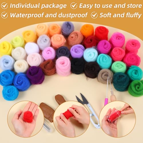 Image of mekueeex 40 Colors Needle Felting Kits for Beginners, Needle Felting Supplies Kits with Tools, Felt Starter Kits with Needles, Storage Bag for DIY Handcrafts Decoration