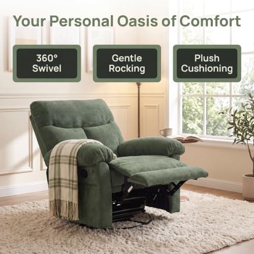 Image of Manual 360 Swivel Rocker Recliner Chair for Living Room, Green