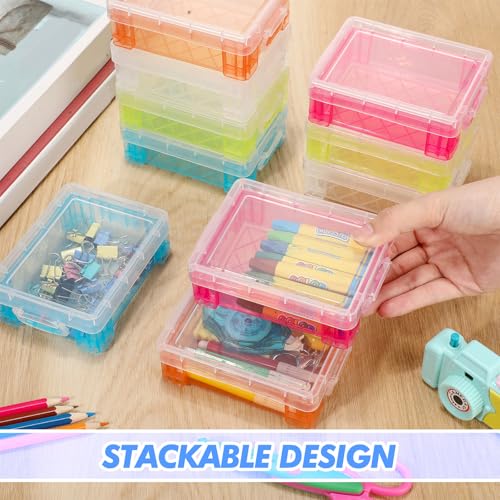 Image of Suzile 50 Pcs Plastic Crayon Box with Lid 4.8 x 3.4 x 1.6 In Crayon Storage Containers Bulk for Office School Classroom Supplies Pen Pencil Art Crafts(Multi Colors)