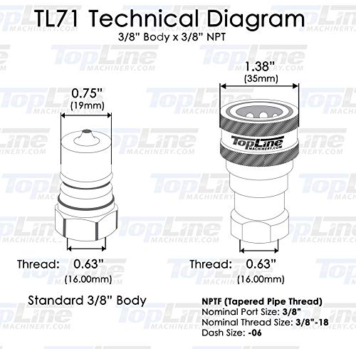 Image of TL71 3 /8 inch NPT Thread Hydraulic Coupler Set ISO 7241-B 3 /8 body Poppet Bobcat Skid Steer Coupling with Dust Caps