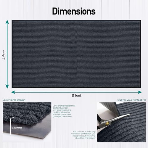 Image of Durable Rubber Door Mat - Heavy Duty, Indoor /Outdoor, Easy Clean, Waterproof, Low-Profile Mat for Entry, Patio, Garage - Stylish (Charcoal, 8' x 4' (Mud Trapper))